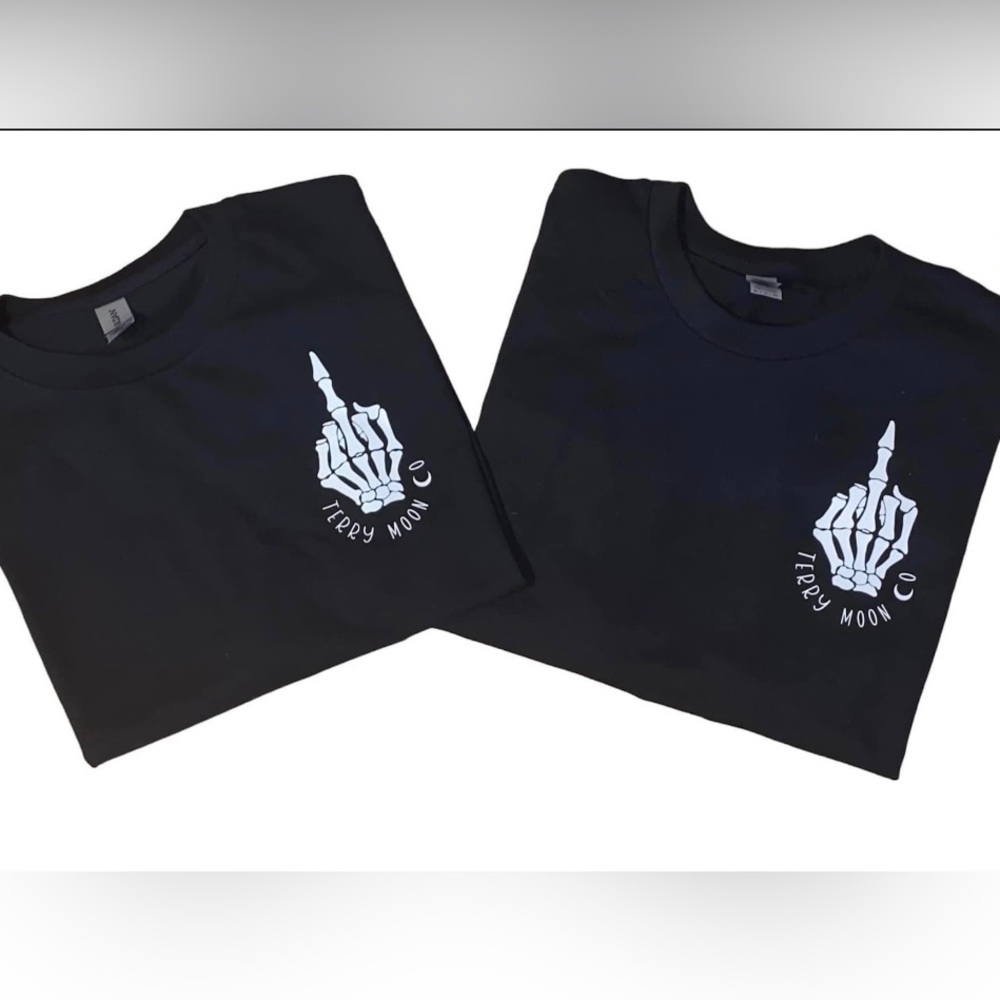 Black unisex skeleton hand tee